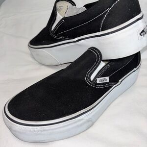 Vans Black and White Platform Slip-On Sneakers